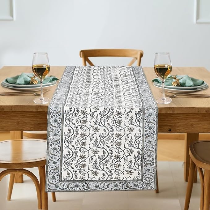 Baby Blue Eyes Hand Block Print 100% Cotton Reusable Table Runner 16" X 106" by Ridhi