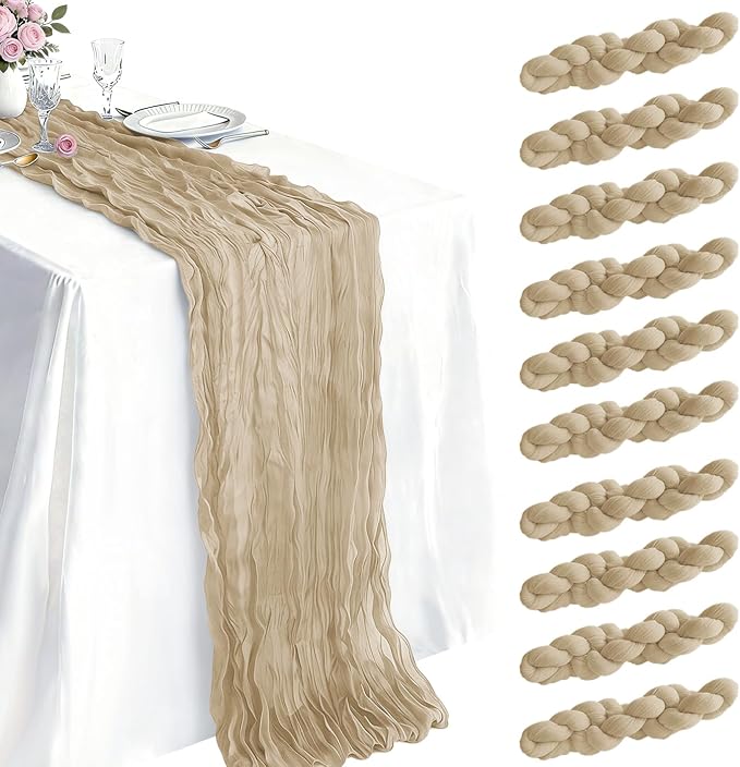 10 Pack Beige Cheesecloth Table Runner 21 x 120 Inch Boho Gauze Sheer Table by Unknown