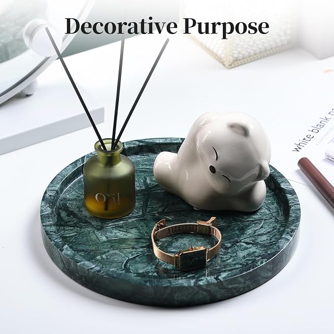 Real Natural Round Marble Tray for Bathroom, Genuine Marble Stone Vanity Tray - Image 4