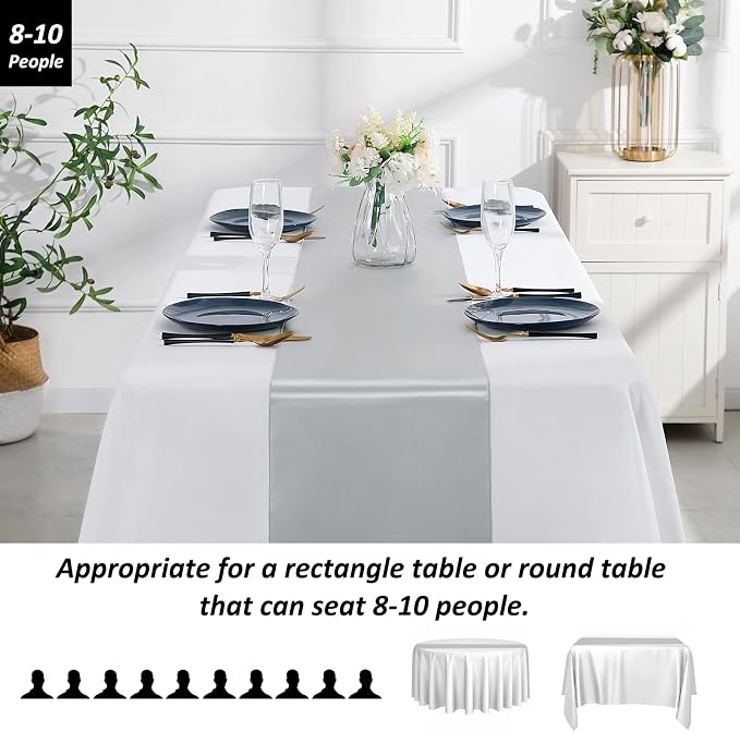 SiinvdaBZX 12 Pcs Silver Satin Table Runner 12 x 108 inches Long | Bright - Image 3