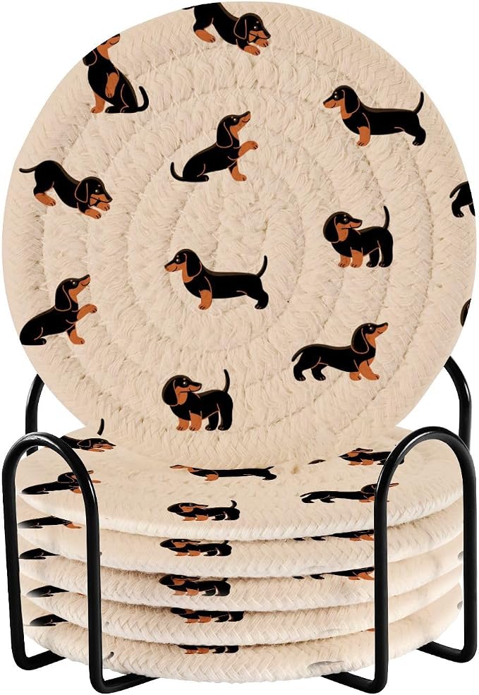 YETTASBIN Cute Dachshund Dog 6 Pcs Drink Coasters by Unknown