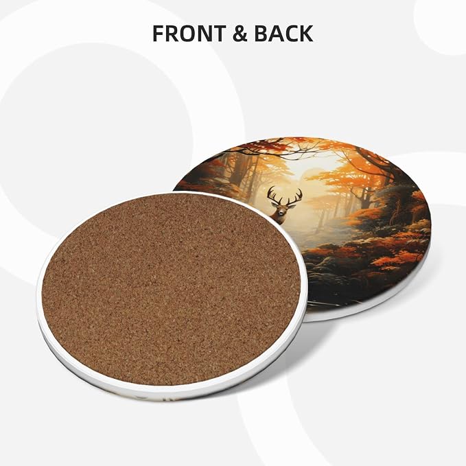 Forest Deer Animal Coasters for Drinks Absorbent Round Ceramic Coasters Set of - Image 2