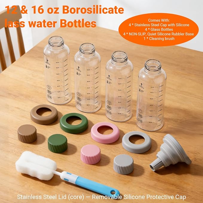 16 oz Glass Juice Bottles 4 Pack, Leakproof Borosilicate Glass Bottles | - Image 7
