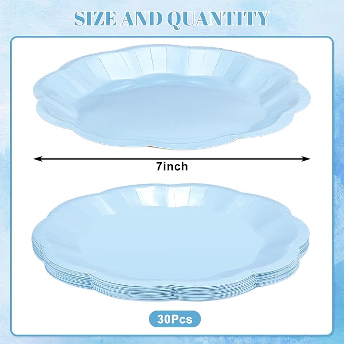 NatNarr 30 pcs Light Blue Plates 7 inch Scalloped Blue Dessert Cake Plates Cute - Image 2