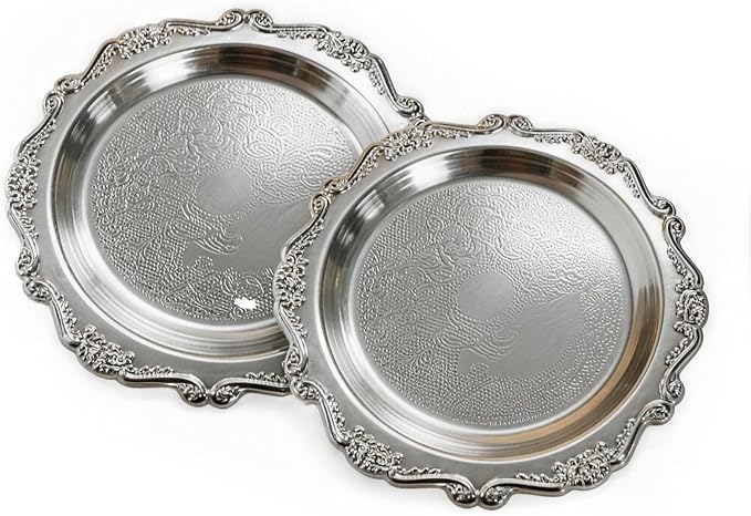 Round Silver Tray, Serving Platters, Vintage Metal Dessert Snack Platter by Unknown
