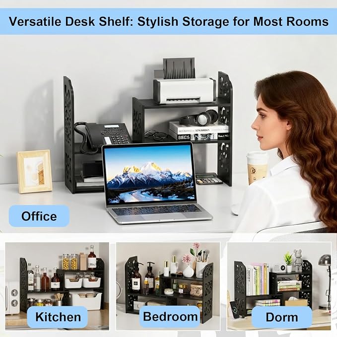 YGYQZ Adjustable Desktop Shelf Organizer, 3-Tier Expandable Desk Shelf - Image 6