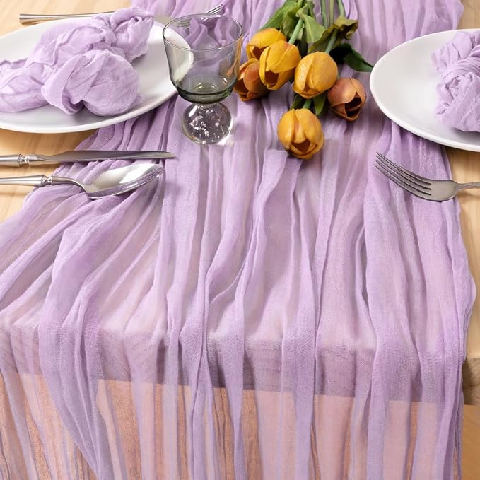 8 Pack Lilac Purple Cheesecloth Table Runner 10ft Boho Table Decor | - Image 2