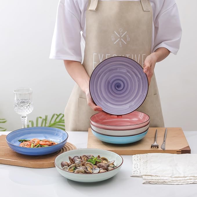 Selamica Ceramic Pasta Bowls Set 34 OZ, Large Salad Bowl 8.6 Inch Deep Plates - Image 4