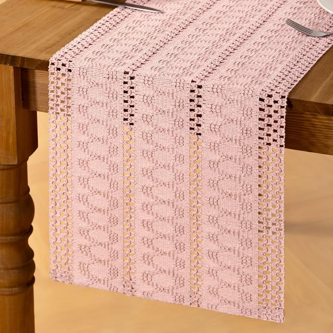 Pink Boho Table Runner Farmhouse Macrame Woven Table Runner 12x72 Inch | Small - Image 4