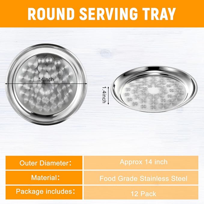 12 Pack Stainless Steel Round Serving Tray - Image 2