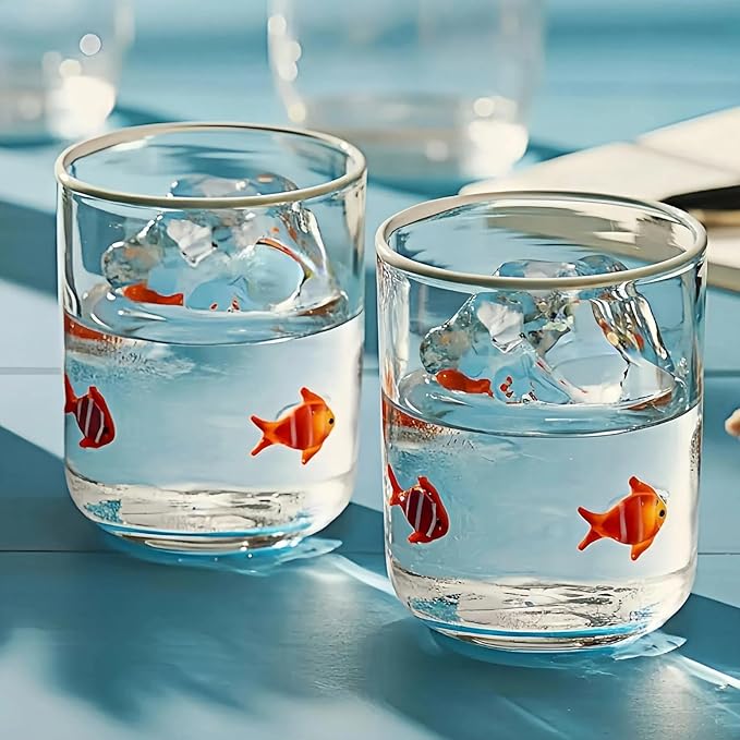 SiliFine 2 PCS Clownfish Icon Juice Glasses - 14oz Cute Fish Stemless Wine by SiliFine