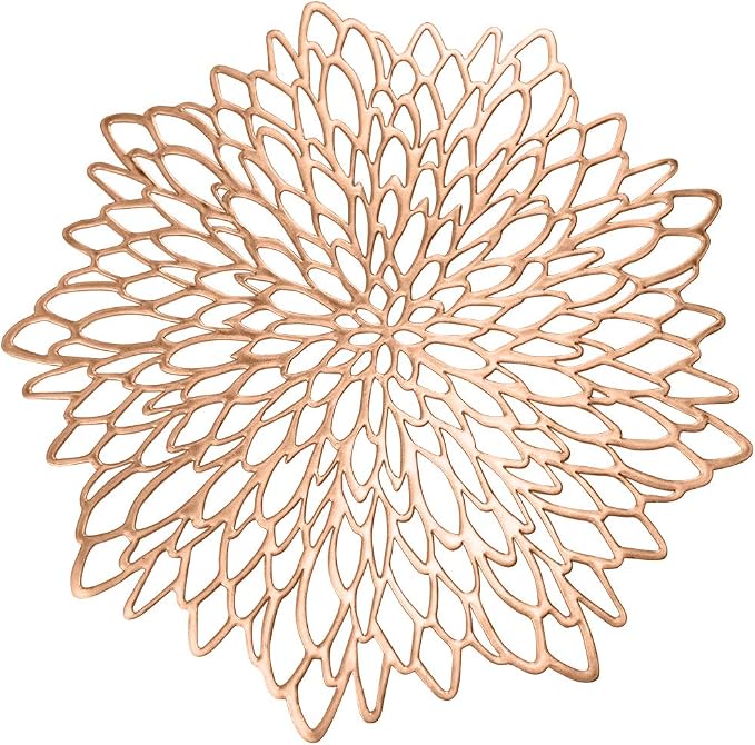 Rose Gold Round Placemats for Dinner Table Set of 6 | Hollow-out Vinyl Place by AdasBridal