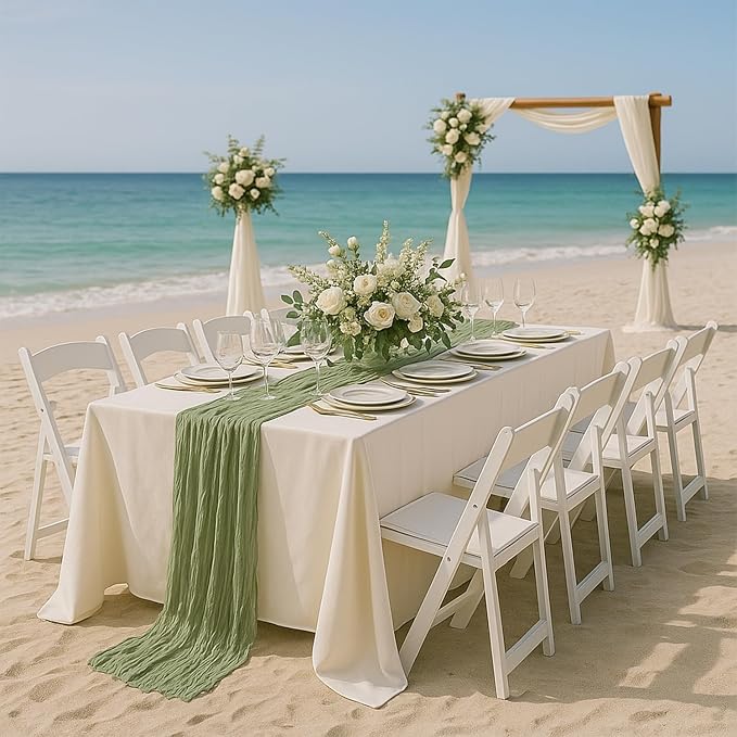 10 Pack Sage Green Cheesecloth Table Runner 22x120 Inch Boho Gauze Table Runners - Image 6