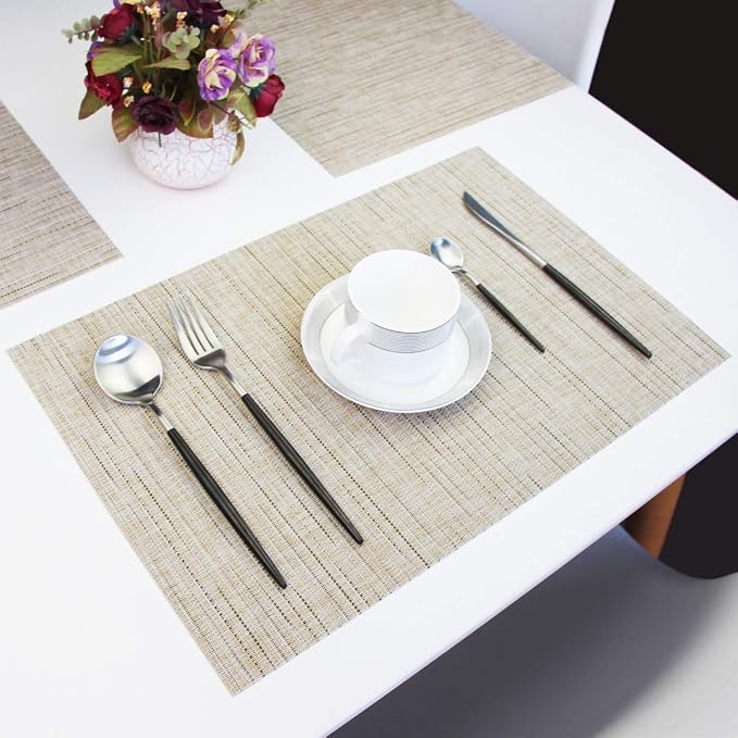 PIGCHCY Deep Beige Placemats Set of 6 Encryption Thickening Weave - Image 7