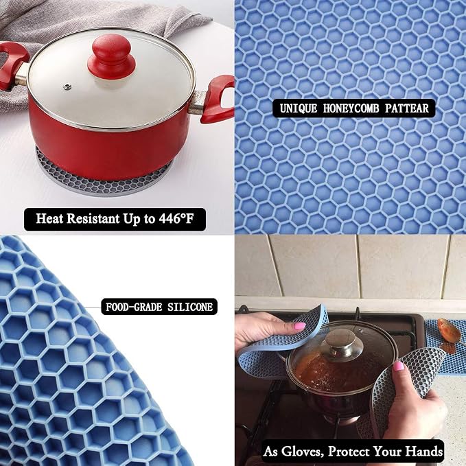 Trivets for Hot Dishes, 4 Pack Silicone Hot Pads for Kitchen, Non-Slip Heat - Image 4