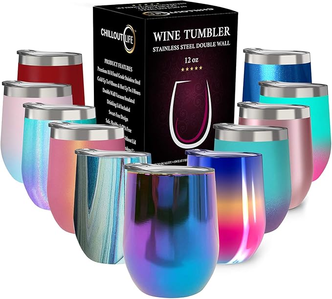 CHILLOUT LIFE 12 oz Stainless Steel Wine Tumbler by CHILLOUTLIFE