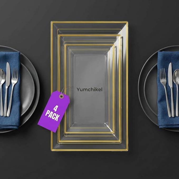 Clear Plastic Serving Tray Clear Gold Rim Disposable Serving Trays & Platters - Image 7