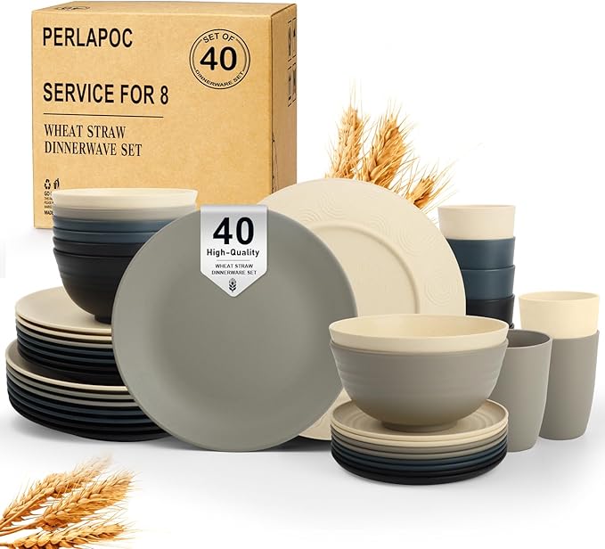 40 PCS Wheat Straw Dinnerware Set | Service by Perlapoc