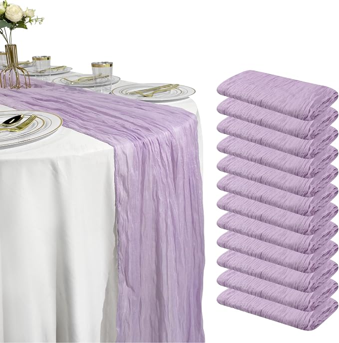 12 Pack Lilac Purple Cheesecloth Table Runner – 10FT x 12pcs Boho Gauze Table by HQ-SITE