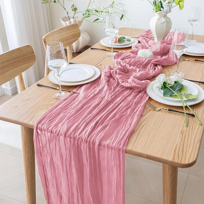 Cheesecloth Table Runner 10FT Pink Boho Gauze Rustic Sheer Table Runners | - Image 6