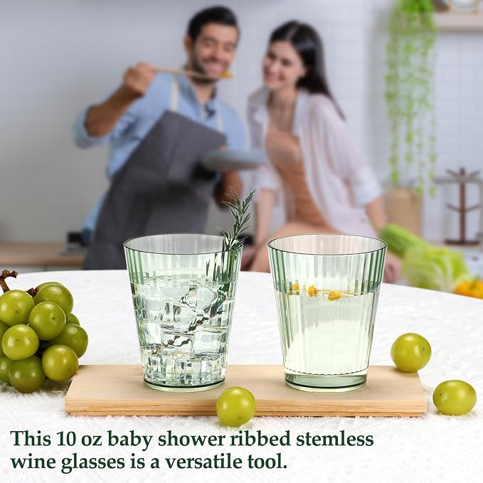 12 PCS Plastic Ribbed Drinking Glasses Green 10oz Vintage Ripple Stemless Wine - Image 5