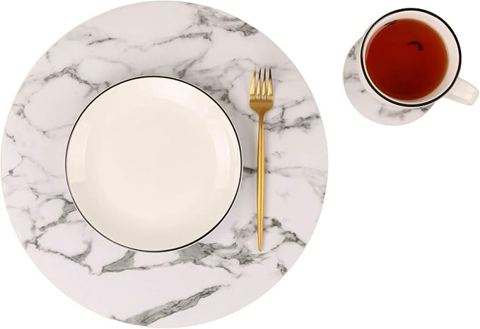 Marble Round Placemats and Coasters, Faux Leather Waterproof Table Mats - Image 2