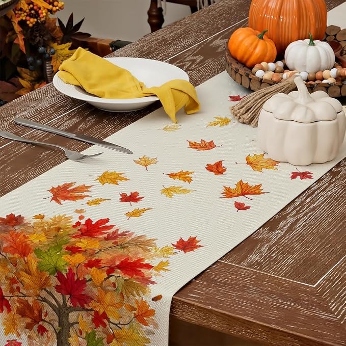 Fall Table Runner 13 x 72 Inch, Maple Leaves Autumn Farmhouse Decor - Image 7