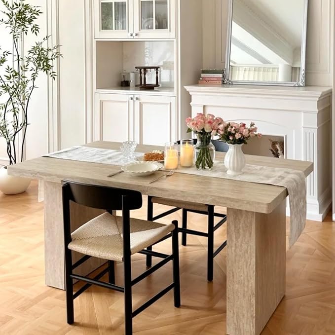 Beige Table Runner, Cotton Polyester Kitchen Dining Table Decoration - Image 6
