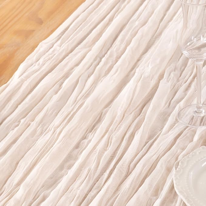 DeZerlor Ivory White Cheesecloth Table Runners 12 Pack Summer Boho Runners | - Image 7