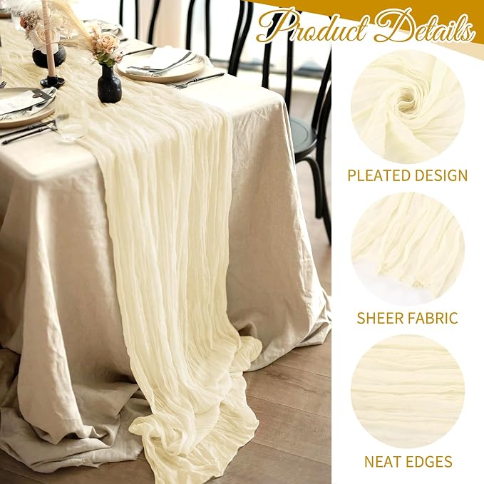 10 Pack Ivory Cheesecloth Table Runner 17x108 Inch Boho Gauze Cheese Cloth - Image 3