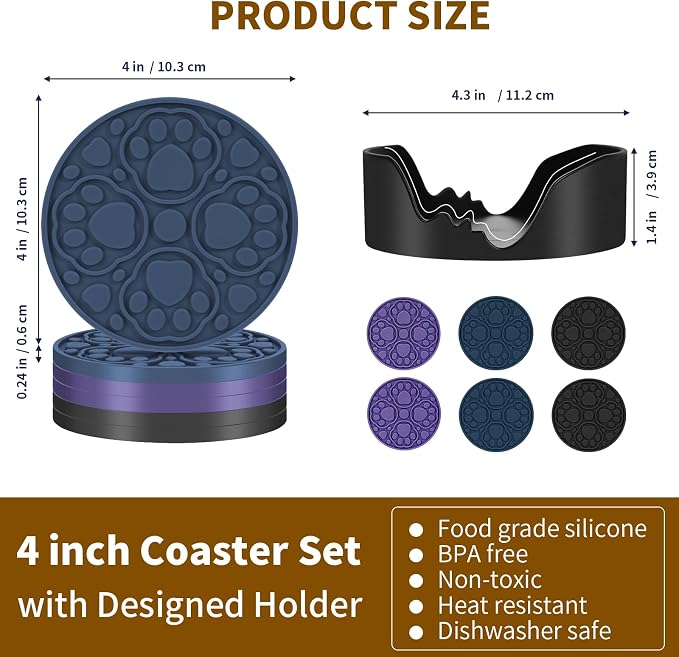 4 Inch Silicone Coasters Set of 6, Non-Slip Drink Coaster - Image 4