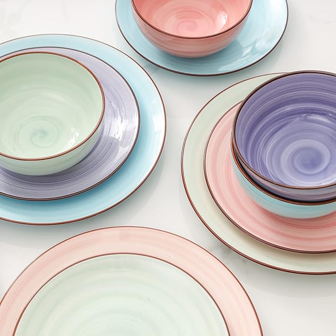 Selamica Ceramic 12-Pieces Dinnerware Sets, Scratch Resistant Plates and Bowls - Image 3