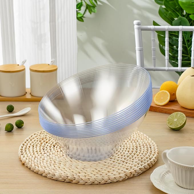 BESTVIP 54 Oz Clear Plastic Angled Serving Bowls, 12 Pack | Disposable Bowls - Image 4