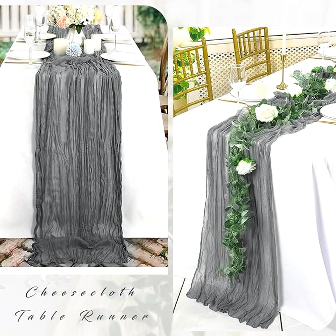 12 Pcs Gray 35 x 120 Inches Long Cheesecloth Table Runner 10FT Runner - Image 5