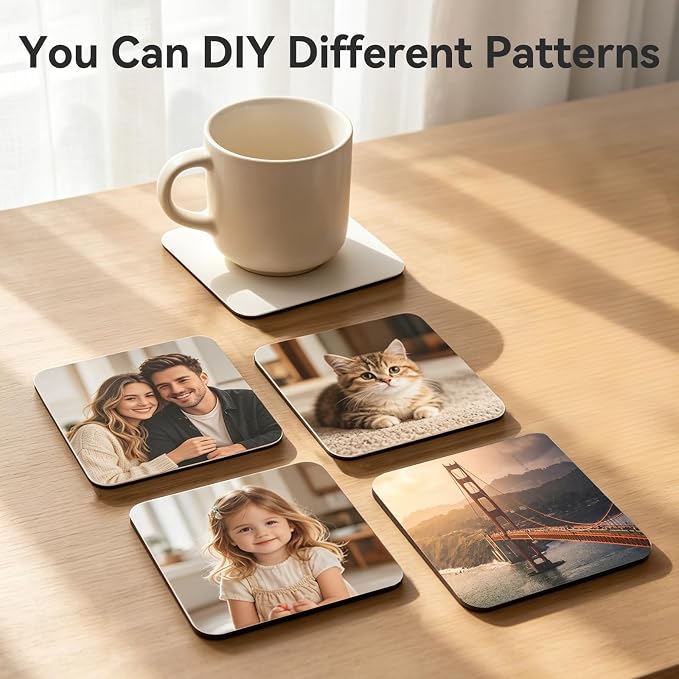 80 Pcs Sublimation Blank Coasters, Heat Transfer Wood Cork Coasters 4 x 4 in - Image 7
