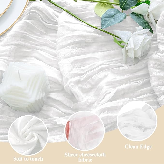 Cheesecloth Table Runner 10FT 6Pcs Ivory Boho Gauze Rustic Sheer Runners | - Image 3
