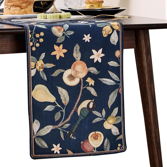 bilin gaier Designer Vintage Linen Table Runner, Floral Pattern, Dining Table by bilingaier
