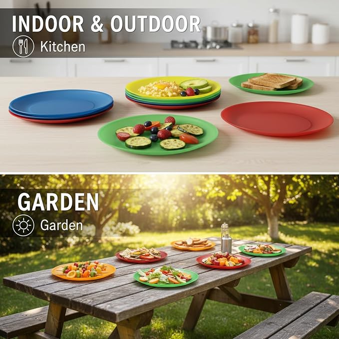 AOYITE 10 inch Plastic Plates Reusable Set 12, BPA Free Kids Plate Bright | - Image 6
