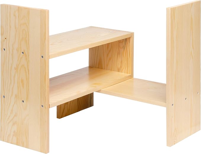 Desktop Organizer Office Storage Rack Adjustable Natural Wood Display Book - Image 6