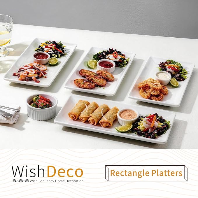 Ceramic Serving Platters Set of 4, Rectangle Serving Trays 12 Inch | White - Image 2