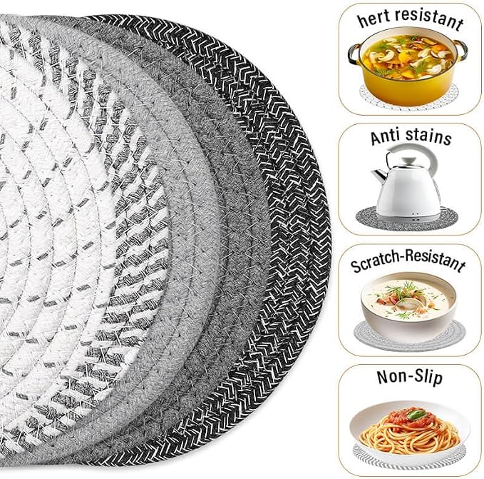 Tidponra Trivet Mats Set for Hot Dishes, 5 Heat Resistant Pot Holders Kitchen - Image 4
