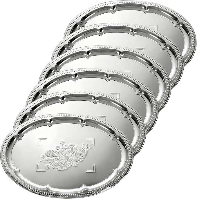 6 Pcs Large Silver Serving Trays, 15.7" x 11.8" Stainless Steel Oval Serving by Unknown