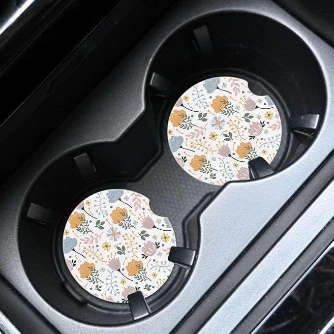 2pcs Cute Yellow Flowers Cute Flowers Car Coasters, Absorbent Universal - Image 3