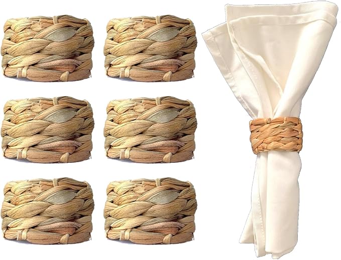 Set 6 Water Hyacinth Napkin Rings, Handwoven by Laquedecraft | Fits Most Cloth by Laquedecraft