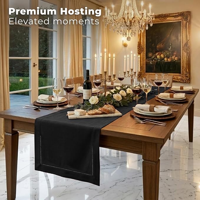 Signature Linen™ by D'Moksha Black Table Runner 108 Inches Long, 100% Pure Linen - Image 3