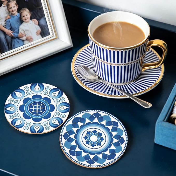 10pcs Coasters for Drinks Abstract Boho Flowers Absorbent Coasters Set Round - Image 7