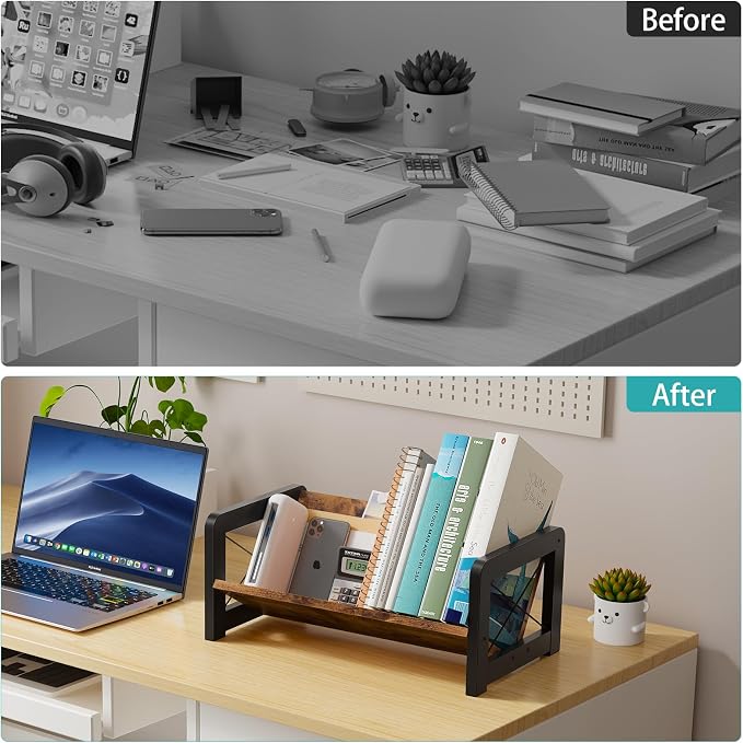 ELITEROO Desktop Bookshelf Organizer, Wood Slanted Desk Bookshelf, Small - Image 5
