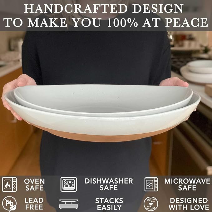 Mora Ceramic Large Serving Bowls- Set of 2 Oval Platters - Image 4