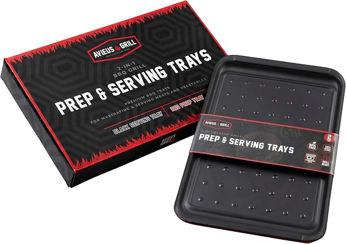 AVIEUS Grill Prep and Serve Trays | Set of 2 Stackable, Melamine Trays | - Image 5