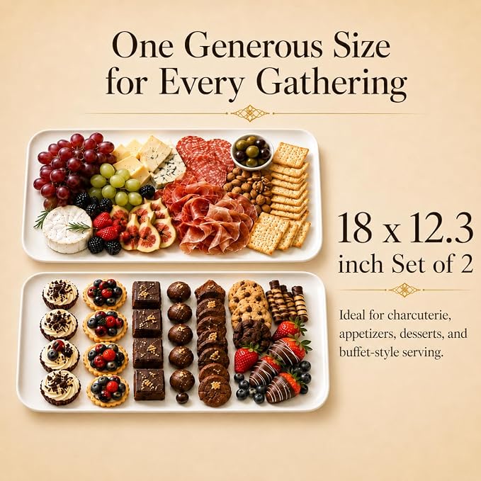 DELLING 18 Inch Large Serving Platter Set of 2, Rectangular Platters - Image 2